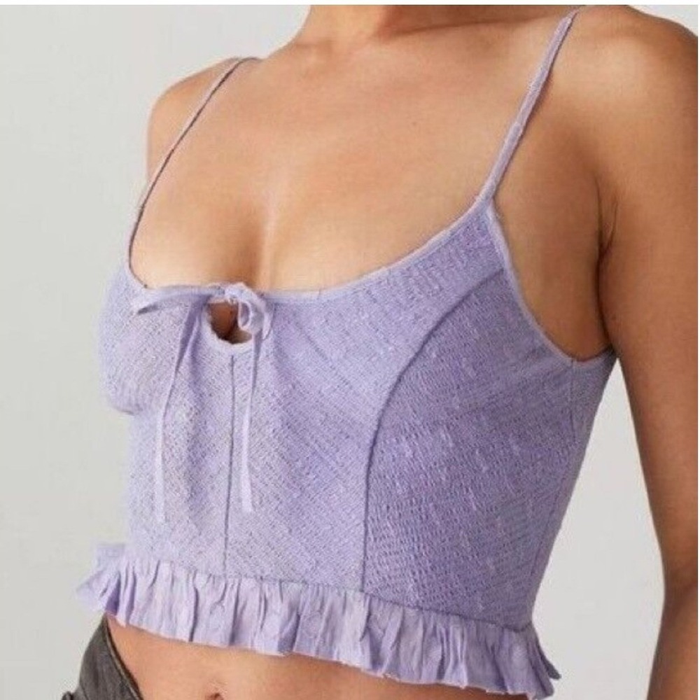 Urban Outfitters Janae Lavender Smocked Cami Dot Ruffle Tank Top Large